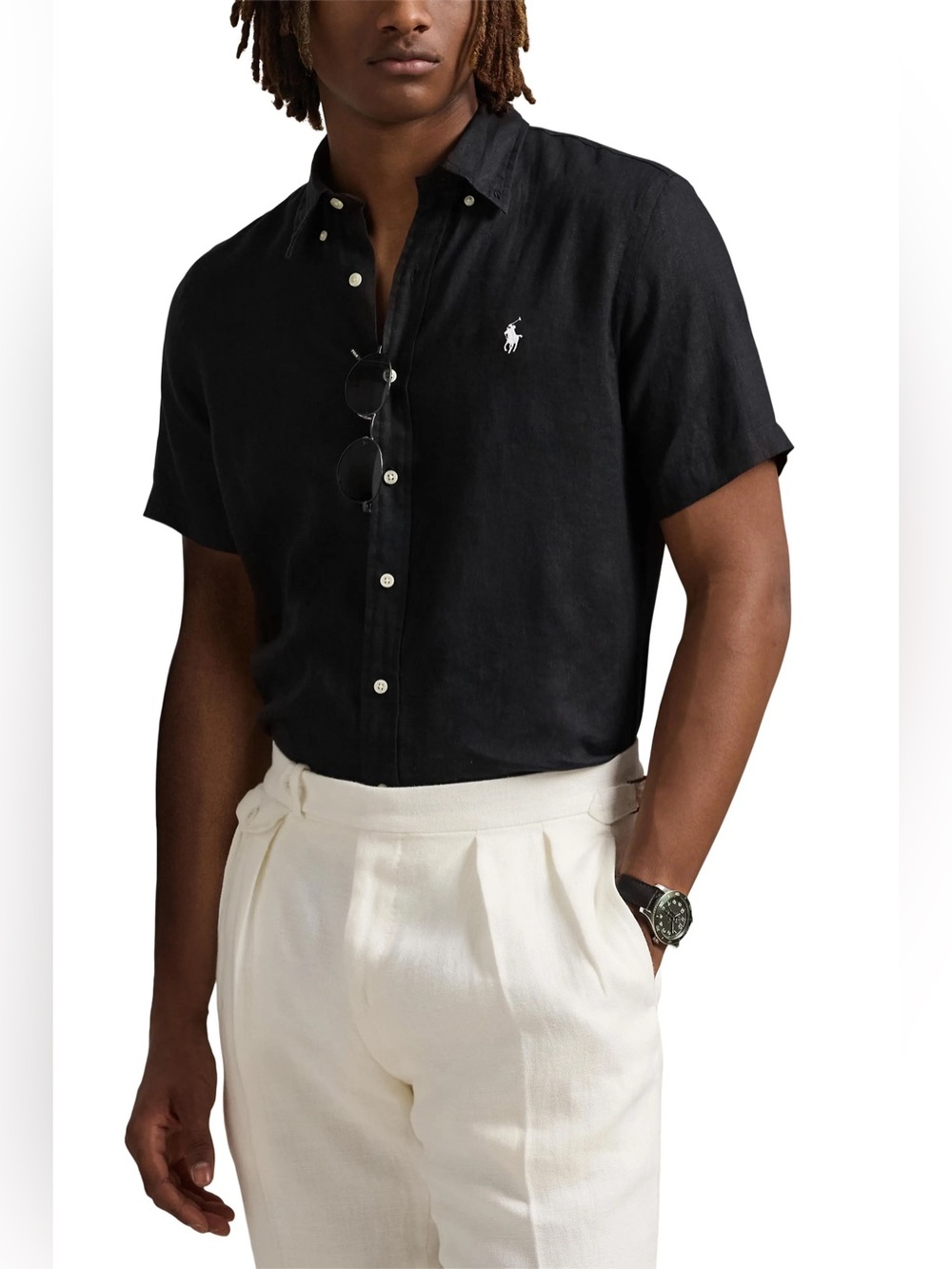 POLO Ralph Lauren Solid Black Short Sleeve Linen Button-Down Shirt XXL Black